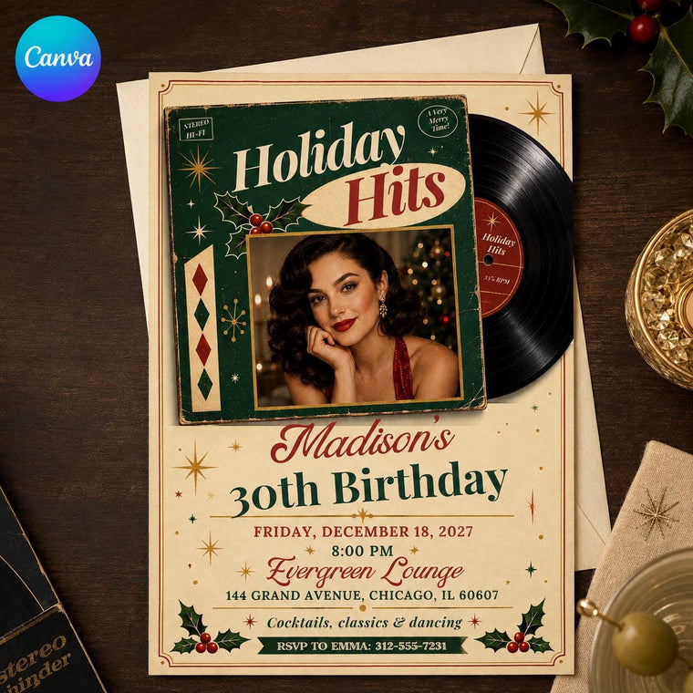 Vintage 30th Birthday Invitation: Vintage Christmas Vinyl Record Photo