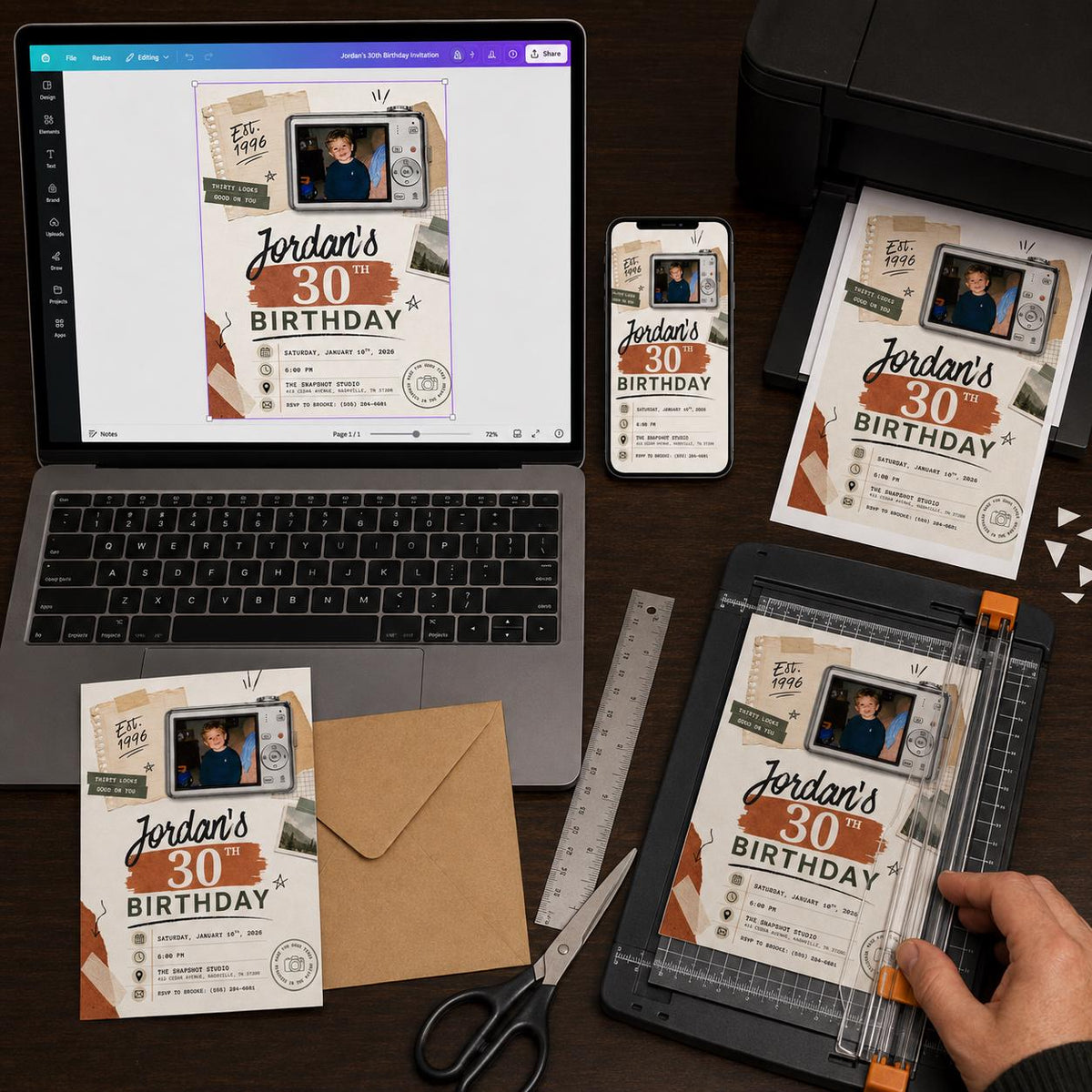 Vintage 30th Birthday Photo Invitation: Retro Digital Camera — print-ready 30th birthday party design from VoltBy