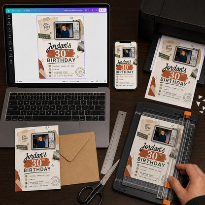 Vintage 30th Birthday Photo Invitation: Retro Digital Camera — print-ready 30th birthday party design from VoltBy