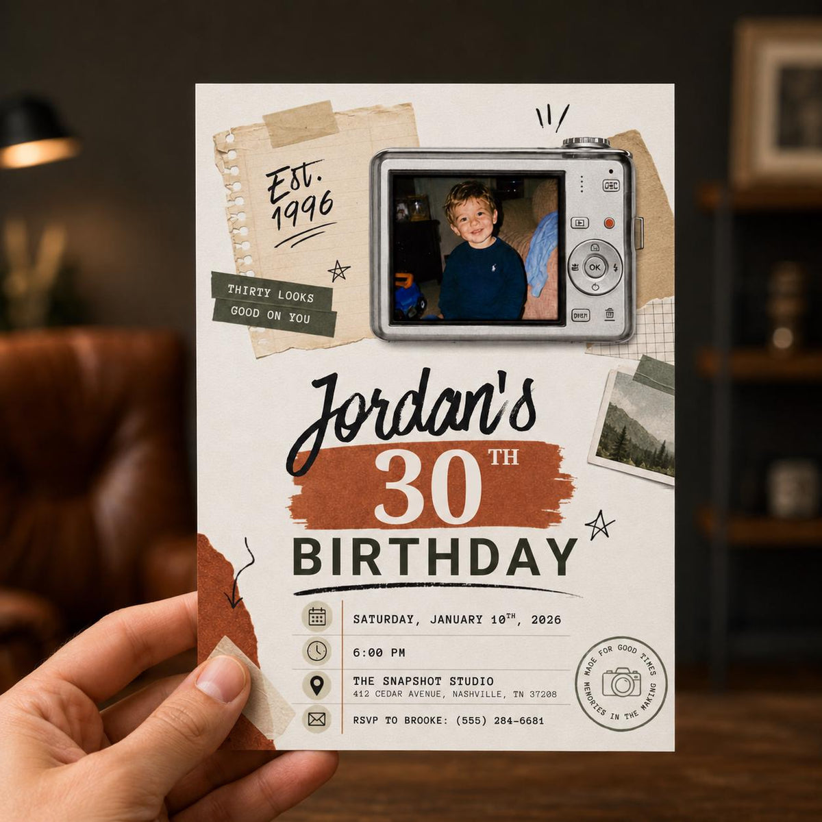 Vintage 30th Birthday Photo Invitation: Retro Digital Camera — 30th birthday party stationery by VoltBy