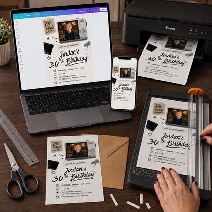 Vintage 30th Birthday Photo Invitation: Vintage 1996 Retro Camera — invitation you personalize in Canva