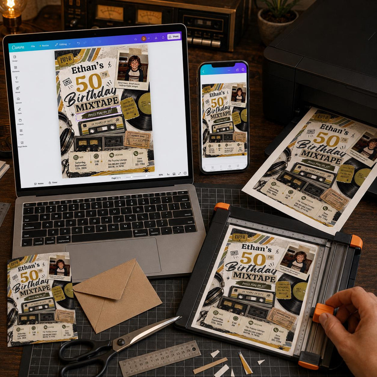 Vintage 50th Birthday Mixtape Invitation — music design