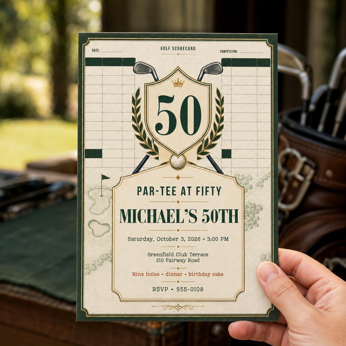 Vintage 50th Golf Birthday Invitation — print-ready 50th birthday party design from VoltBy