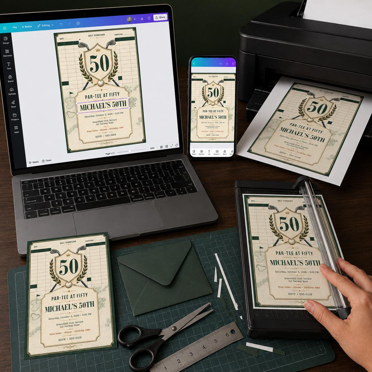 Vintage 50th Golf Birthday Invitation — digital invitation, instant download