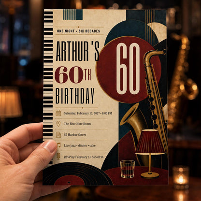 Vintage 60th Birthday Invitation: Retro Music Milestone — print-ready 60th birthday party design from VoltBy
