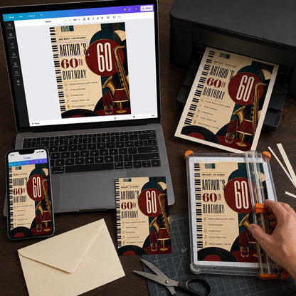 Vintage 60th Birthday Invitation: Retro Music Milestone — digital invitation, instant download