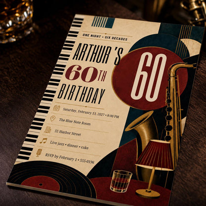 Vintage 60th Birthday Invitation: Retro Music Milestone — 60th birthday party stationery by VoltBy