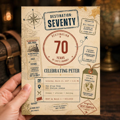 Vintage 70th Birthday Invitation — invitation you personalize in Canva