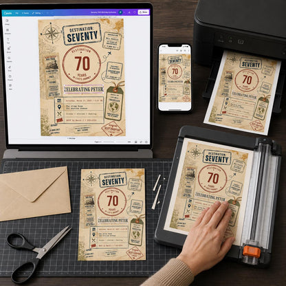 Vintage 70th Birthday Invitation — print-ready 70th birthday party design from VoltBy