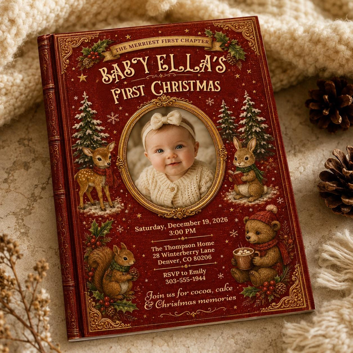 Vintage Baby's First Christmas Invitation — invitation you personalize in Canva