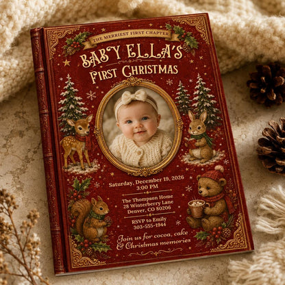 Vintage Baby's First Christmas Invitation — invitation you personalize in Canva