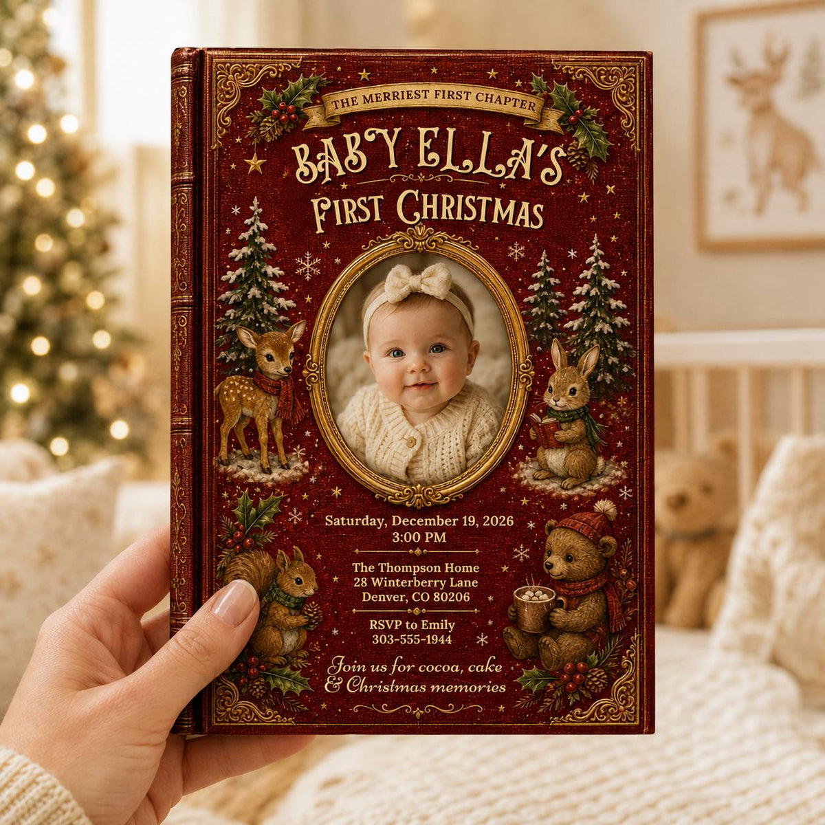 Vintage Baby's First Christmas Invitation — print-ready Christmas celebration design from VoltBy