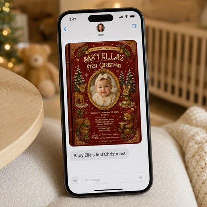 Vintage Baby's First Christmas Invitation — digital invitation, instant download