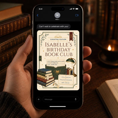 Vintage Book Club Birthday Invitation — library design