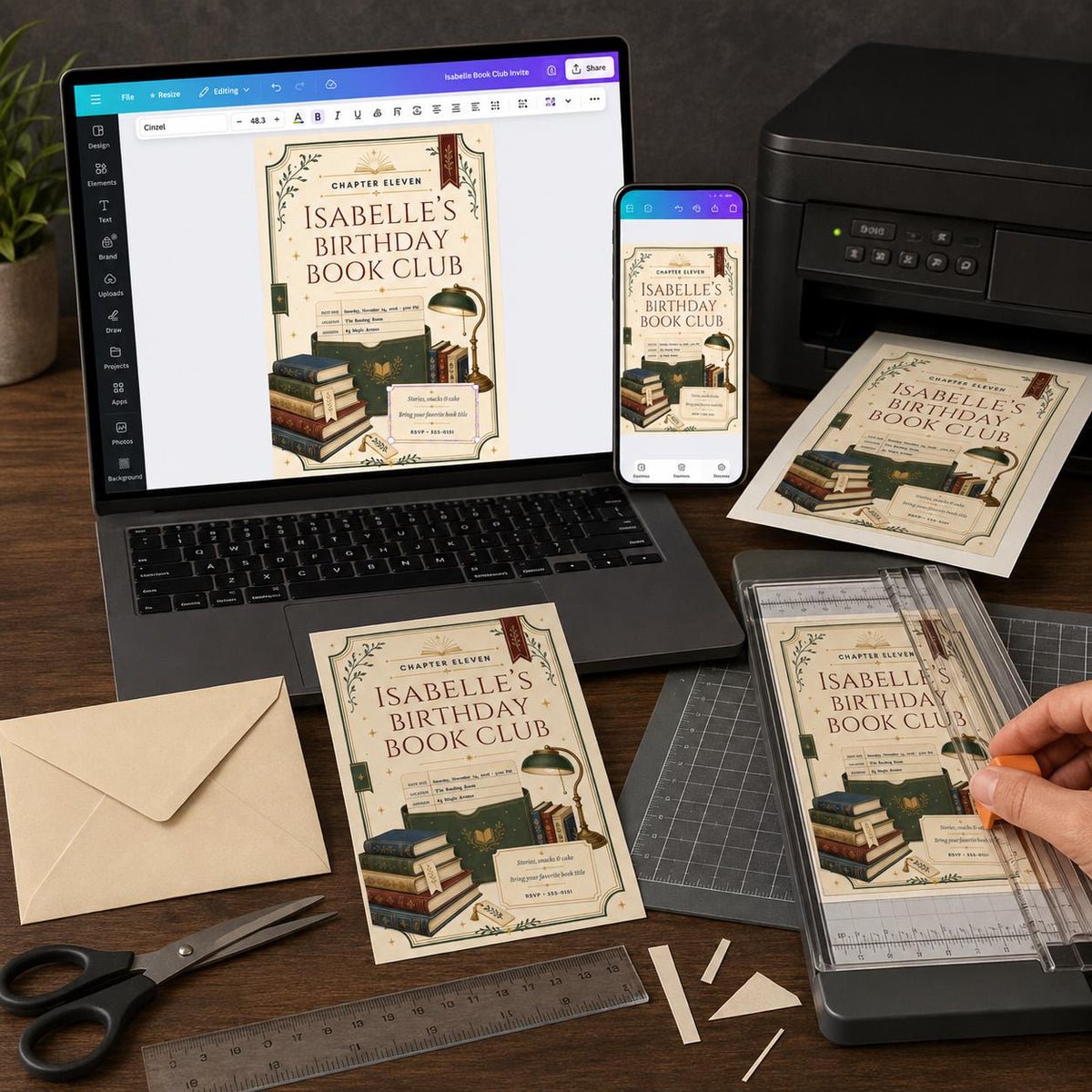 Vintage Book Club Birthday Invitation — print-ready birthday party design from VoltBy