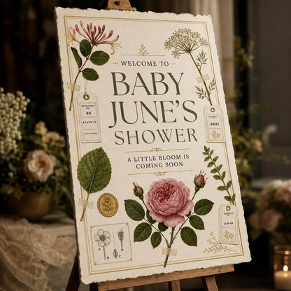 Vintage Botanical Baby Shower Welcome Sign — boho baby shower design