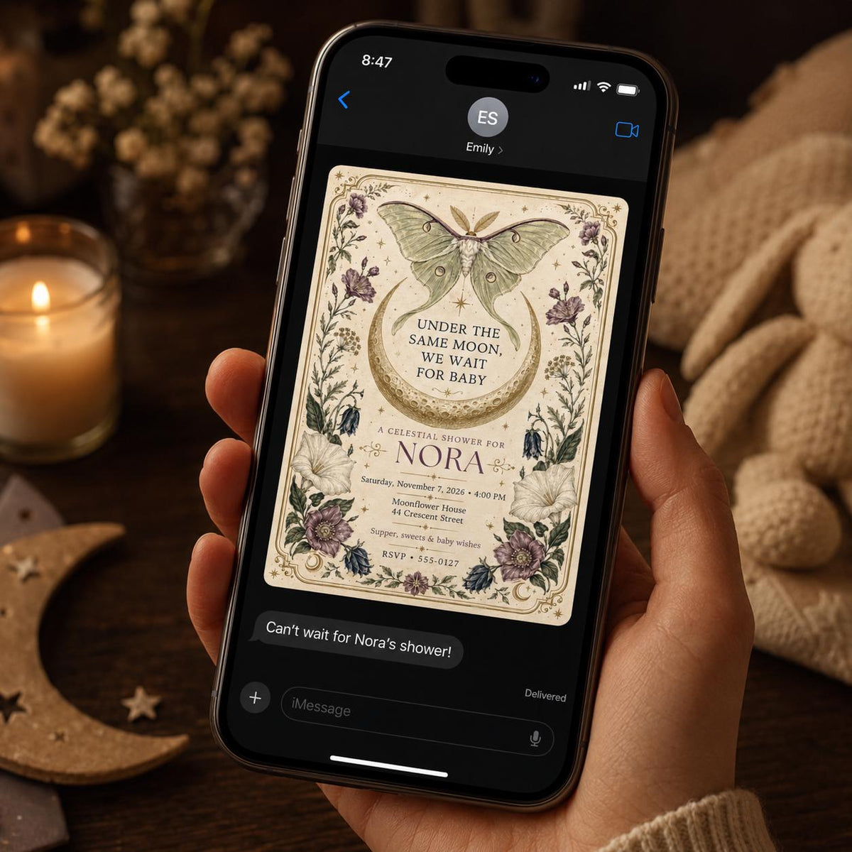 Vintage Botanical Celestial Baby Shower Invitation — invitation you personalize in Canva