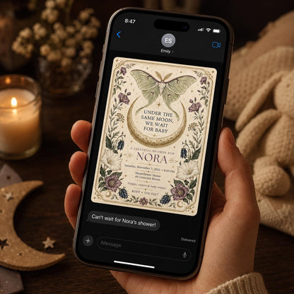 Vintage Botanical Celestial Baby Shower Invitation — invitation you personalize in Canva