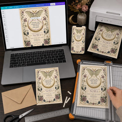 Vintage Botanical Celestial Baby Shower Invitation — digital invitation, instant download