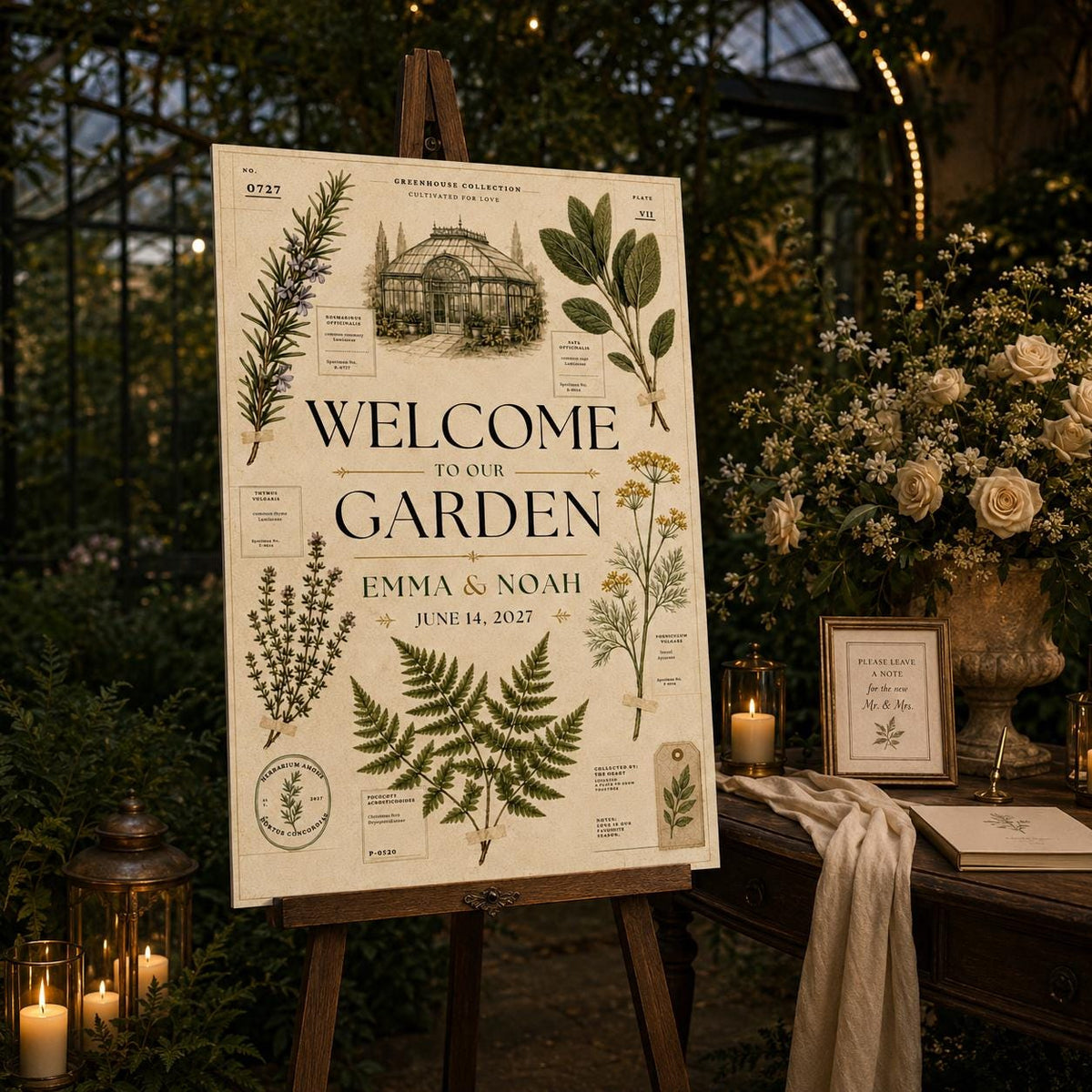 Vintage Botanical Wedding Welcome Sign — print-ready wedding design from VoltBy