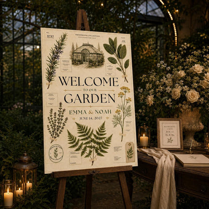 Vintage Botanical Wedding Welcome Sign — print-ready wedding design from VoltBy