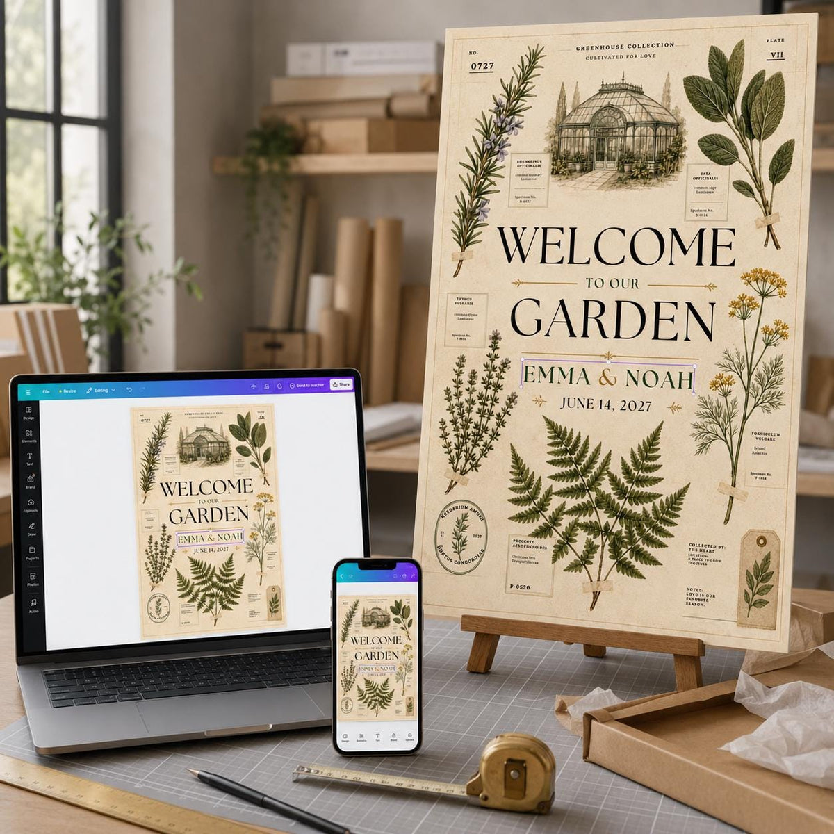 Vintage Botanical Wedding Welcome Sign — digital welcome sign, instant download