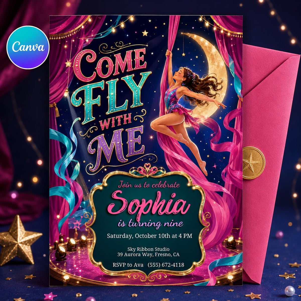 Vintage Carnival Birthday Invitation — editable Canva template