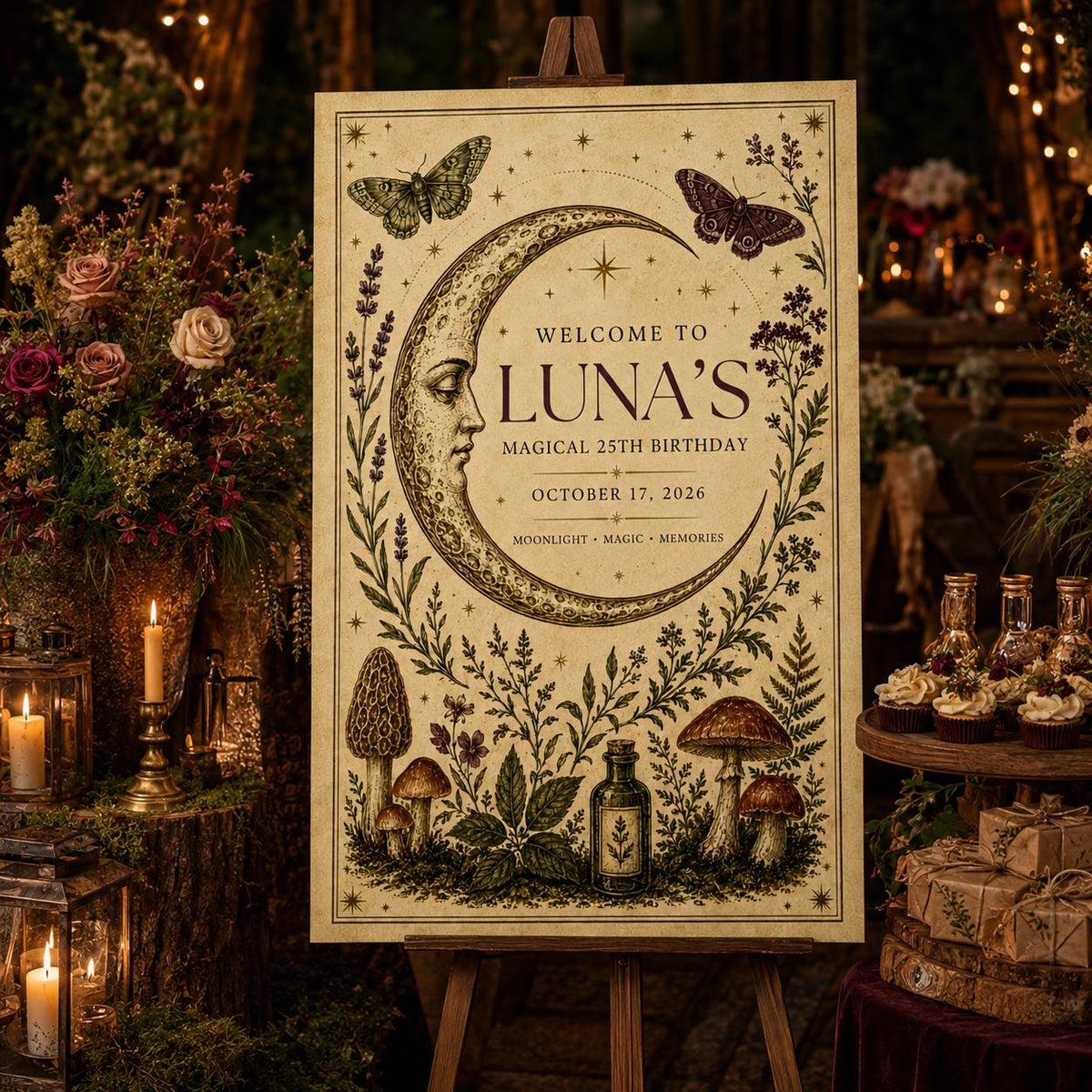 Vintage Celestial 25th Birthday Welcome Sign — welcome sign you personalize in Canva