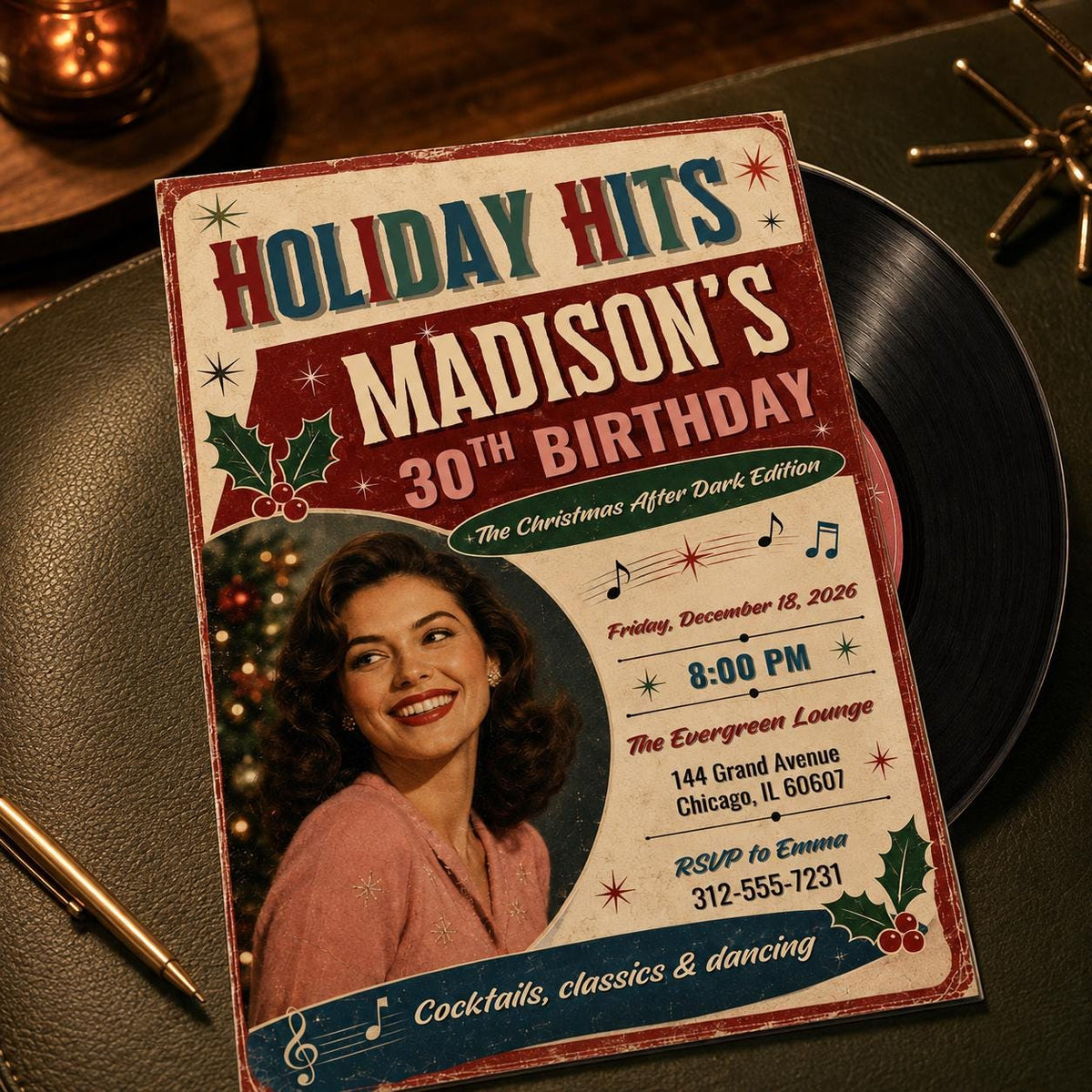 Vintage Christmas 30th Birthday Invitation — invitation you personalize in Canva