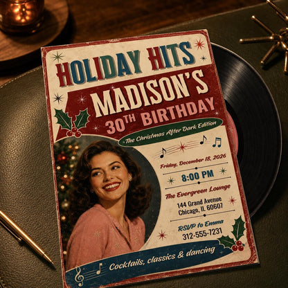 Vintage Christmas 30th Birthday Invitation — invitation you personalize in Canva