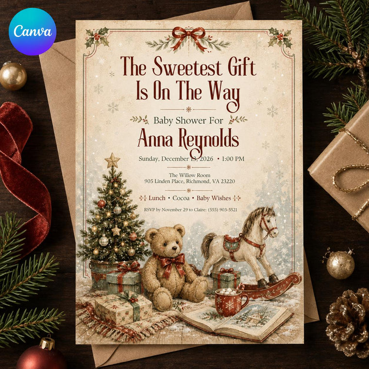 Vintage Christmas Baby Shower Invitation