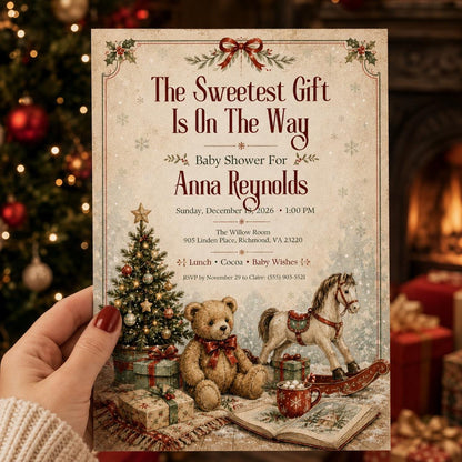 Vintage Christmas Baby Shower Invitation — invitation you personalize in Canva
