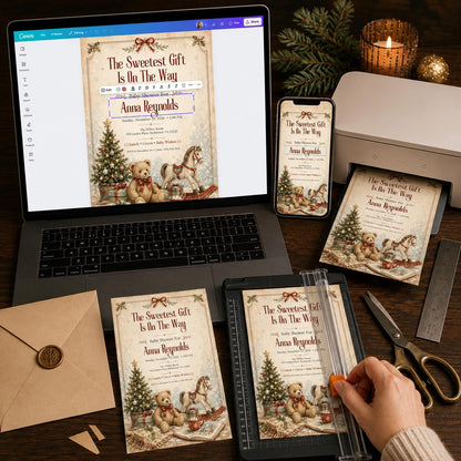 Vintage Christmas Baby Shower Invitation — print-ready baby shower design from VoltBy