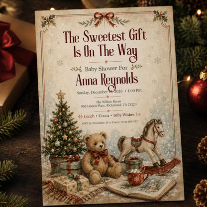 Vintage Christmas Baby Shower Invitation — digital invitation, instant download