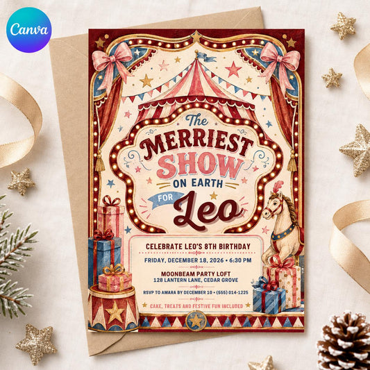 Vintage Circus Birthday Invitation — editable Canva template