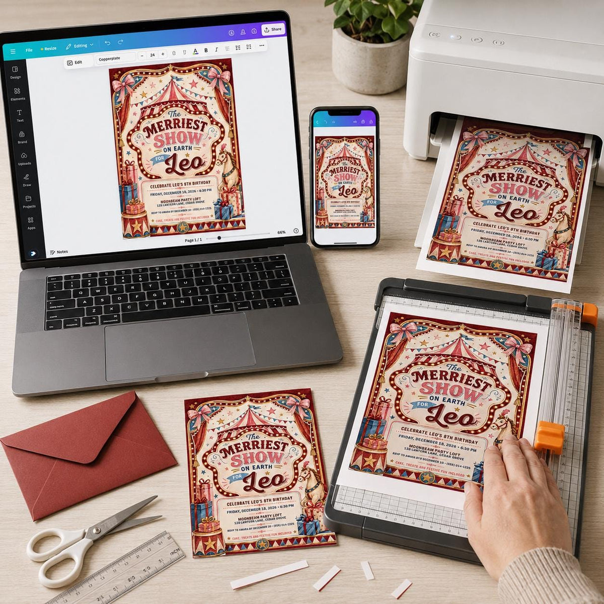 Vintage Circus Birthday Invitation — print-ready birthday party design from VoltBy