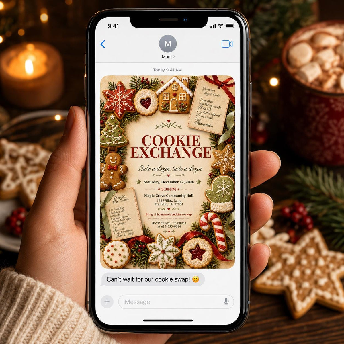 Vintage Christmas Cookie Exchange Invitation — baking design