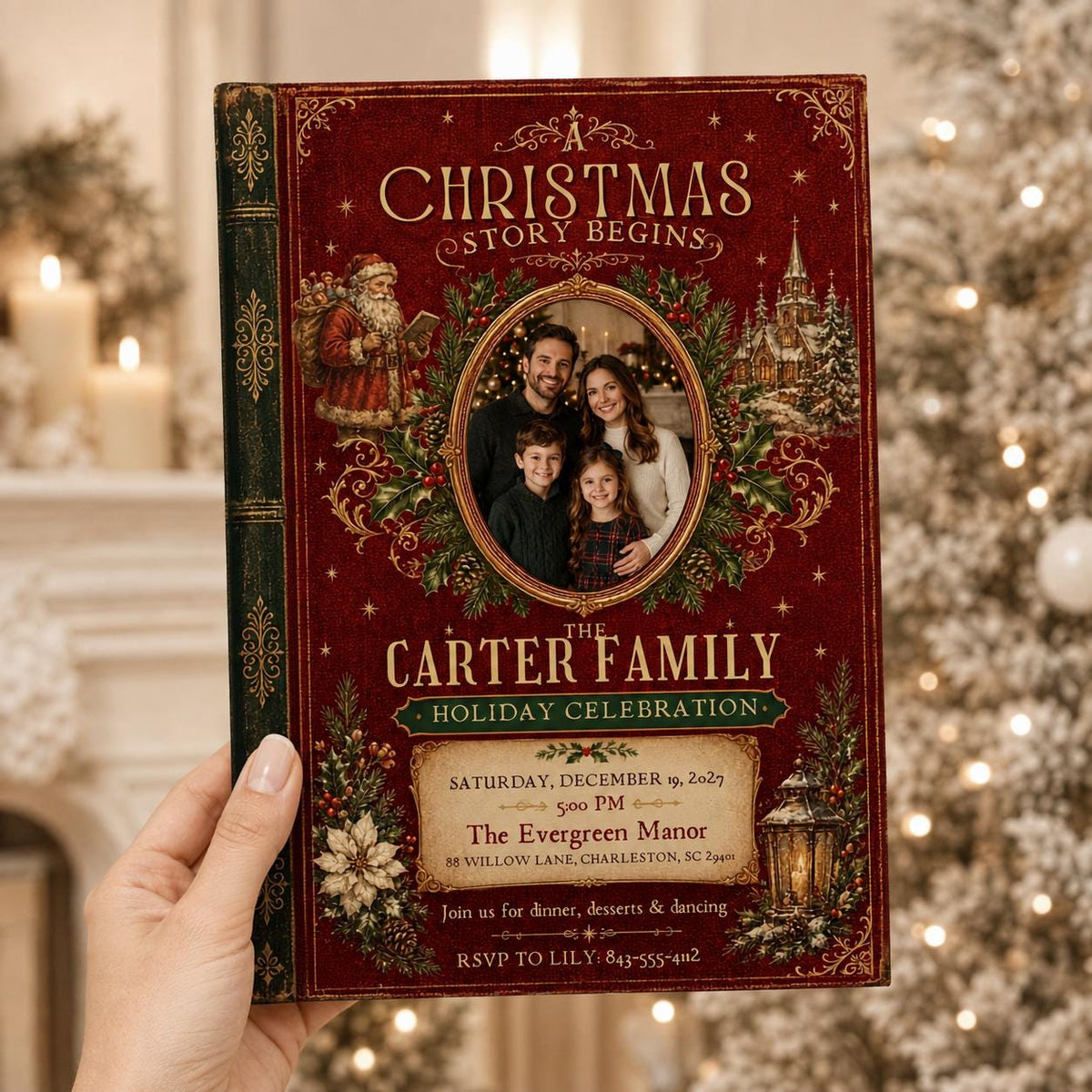 Vintage Christmas Party Invitation — invitation you personalize in Canva