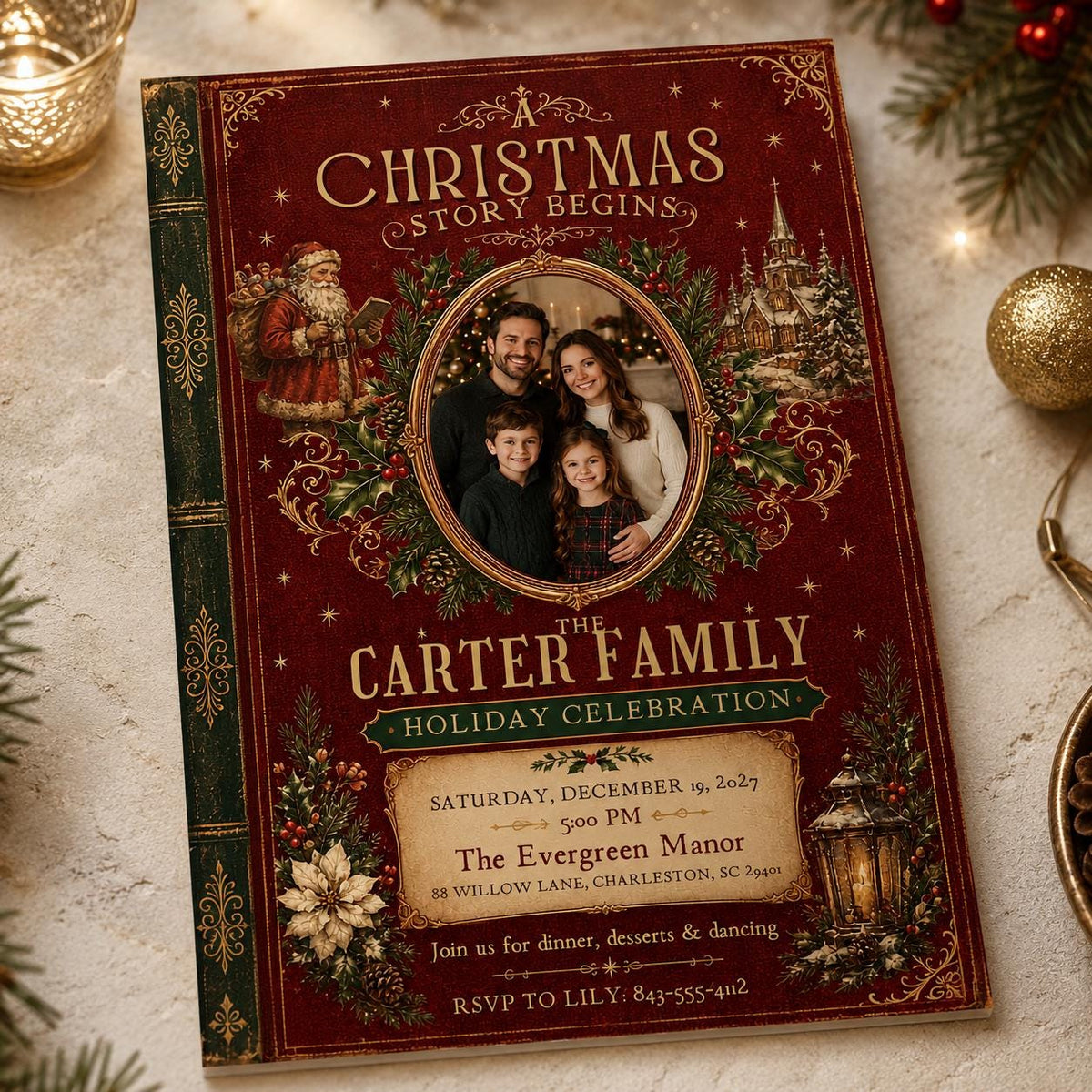 Vintage Christmas Party Invitation — print-ready Christmas celebration design from VoltBy