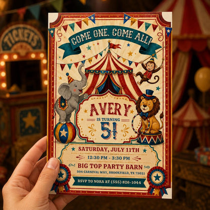 Vintage Circus 5th Birthday Invitation — carnival design