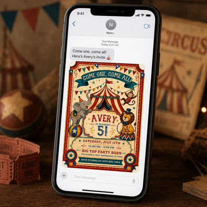 Vintage Circus 5th Birthday Invitation — digital invitation, instant download