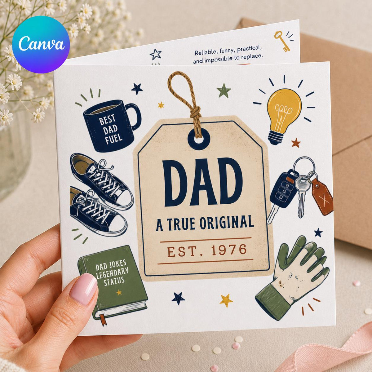 Vintage Dad Birthday Greeting Card — editable Canva template