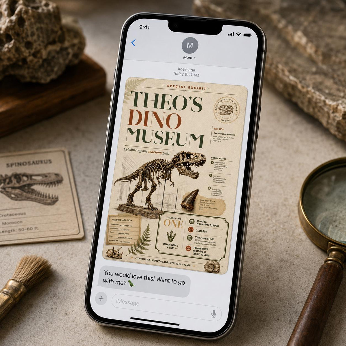 Vintage Dinosaur First Birthday Invitation — invitation you personalize in Canva