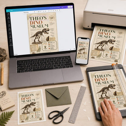 Vintage Dinosaur First Birthday Invitation — digital invitation, instant download
