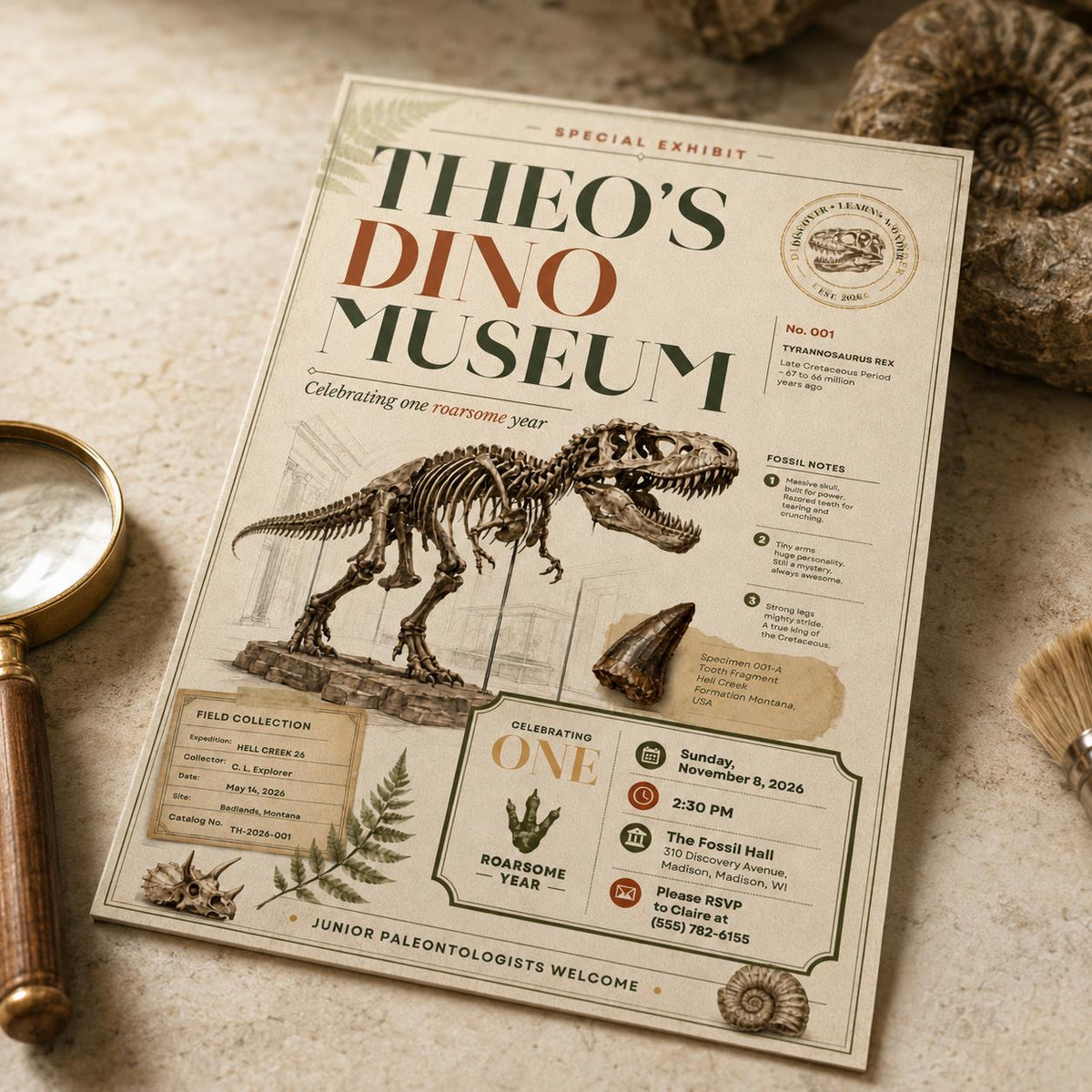 Vintage Dinosaur First Birthday Invitation — first birthday stationery by VoltBy
