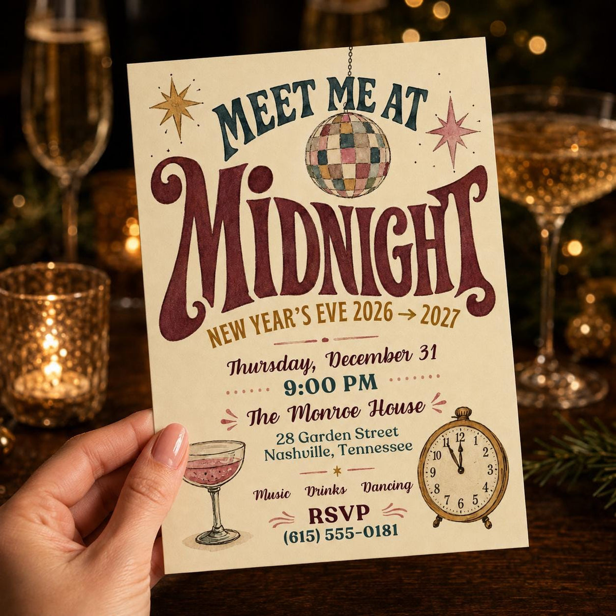 Vintage Disco Retro New Year's Eve Invitation — invitation you personalize in Canva