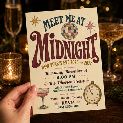 Vintage Disco Retro New Year's Eve Invitation — invitation you personalize in Canva