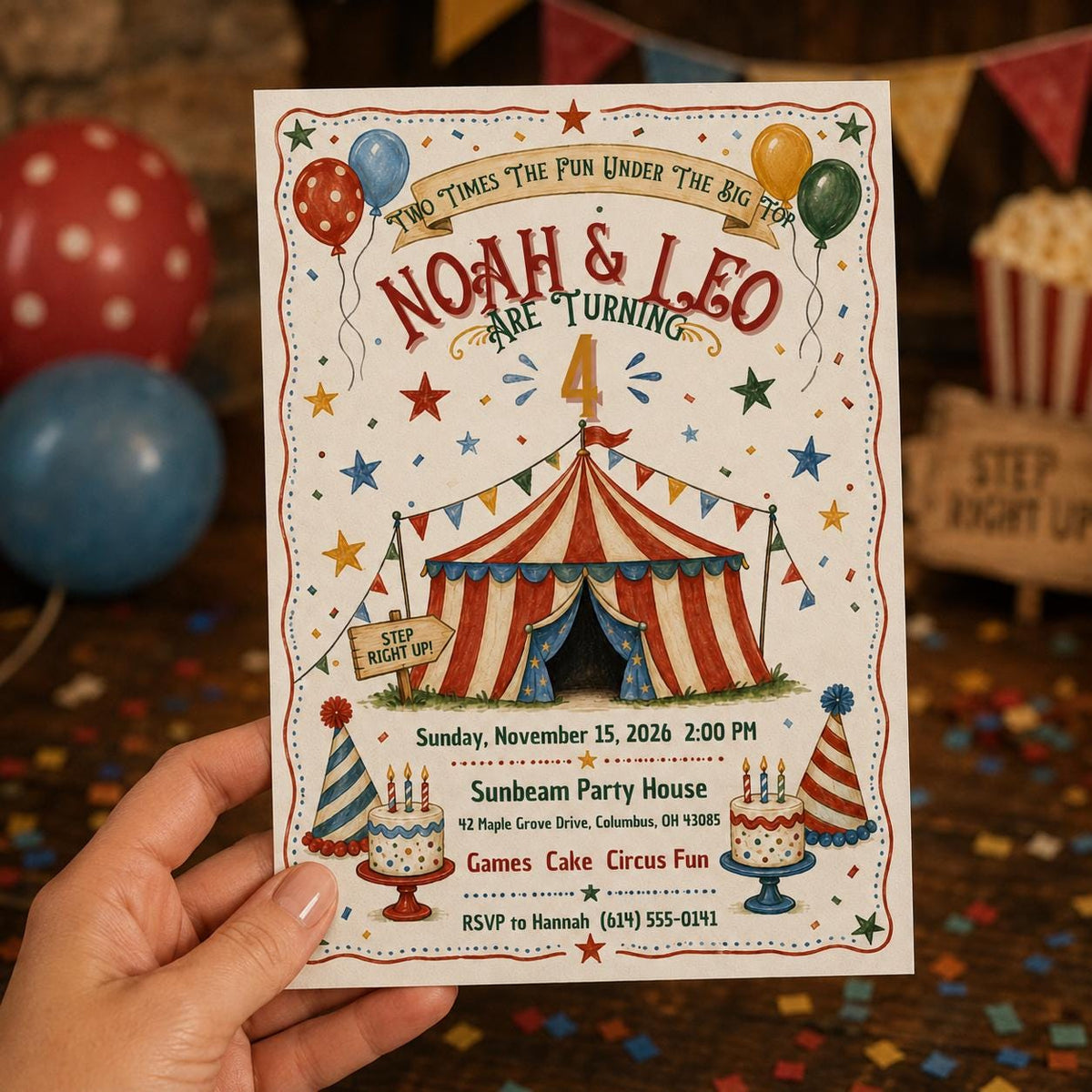 Vintage Double 4th Birthday Invitation — invitation you personalize in Canva