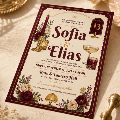 Vintage Elegant Burgundy Wedding Invitation — invitation you personalize in Canva