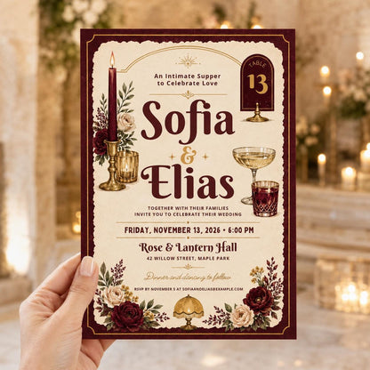 Vintage Elegant Burgundy Wedding Invitation — print-ready wedding design from VoltBy